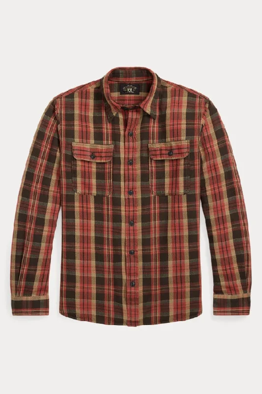 DOUBLE RL Plaid Twill Workshirt Artistic Men's Hand
