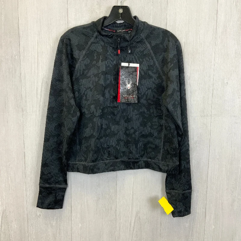 Athletic Top Long Sleeve Collar By Spyder In Black, Size: M Monochromatic Office Style