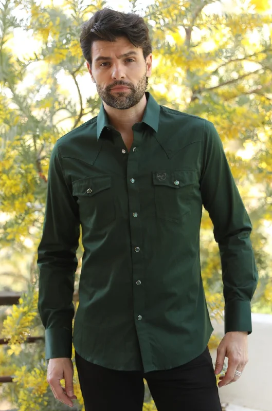 Men's Modern Fit Solid Green Dress Shirt Relaxed Men's Australian 