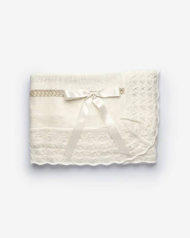 Beige and Ivory Knit Blanket Polished Men's Silk
