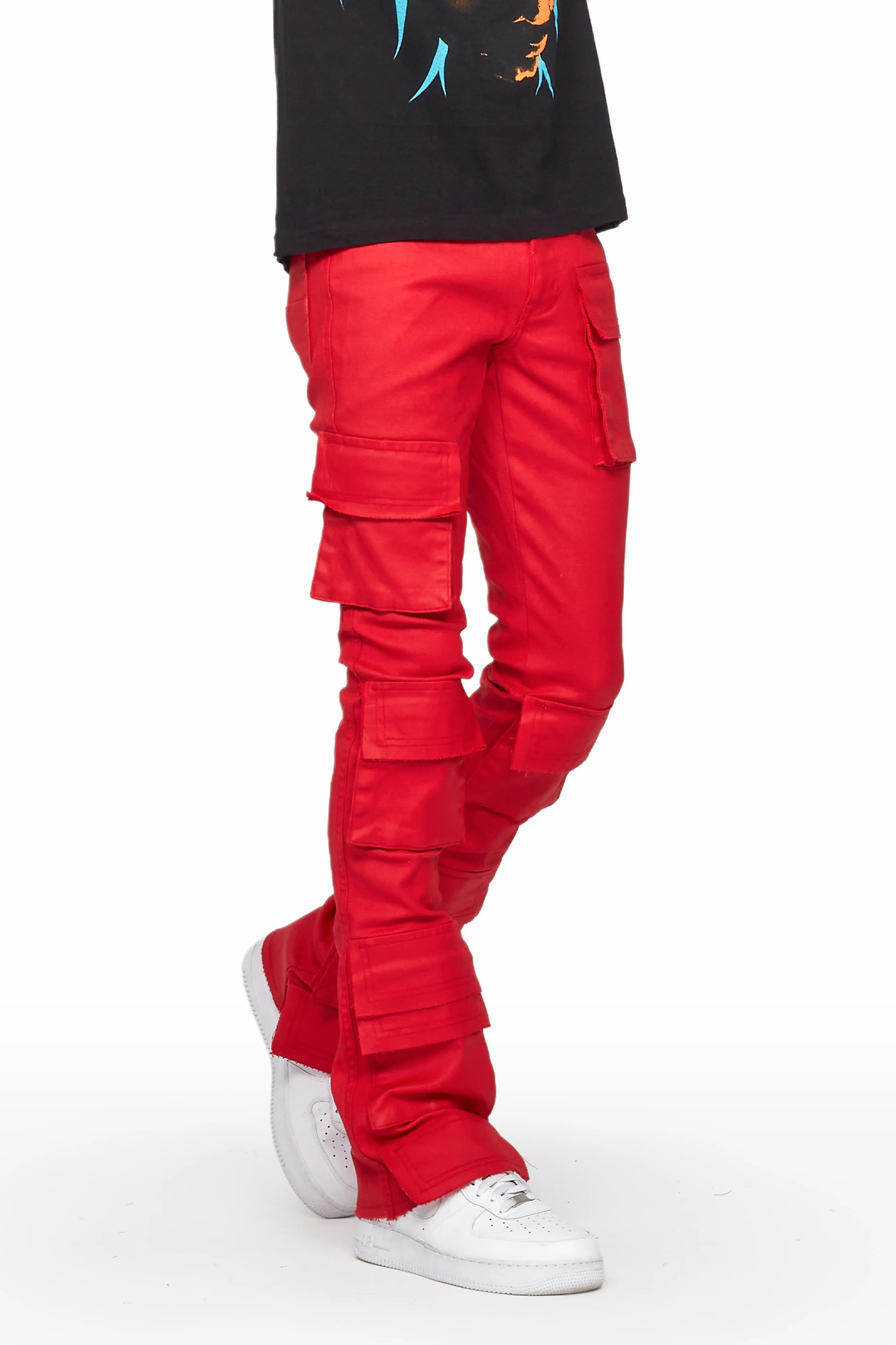 Zander Red Stacked Flare Cargo Jean Bohemian Men's Free