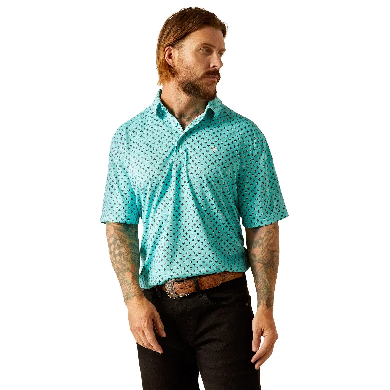 Ariat Men's Aruba Blue Printed Short Sleeve Polo Earthy Men's Sustainable 