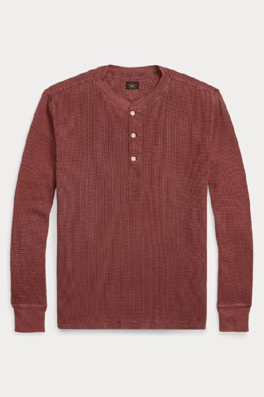 DOUBLE RL Garment-Dyed Waffle-Knit Henley Shirt Earthy Men's Sustainable 