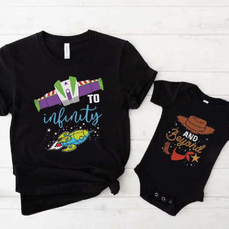 To Infinity & Beyond Matching Black T-shirts & Baby Vest Vintage Men's 1970S Disco