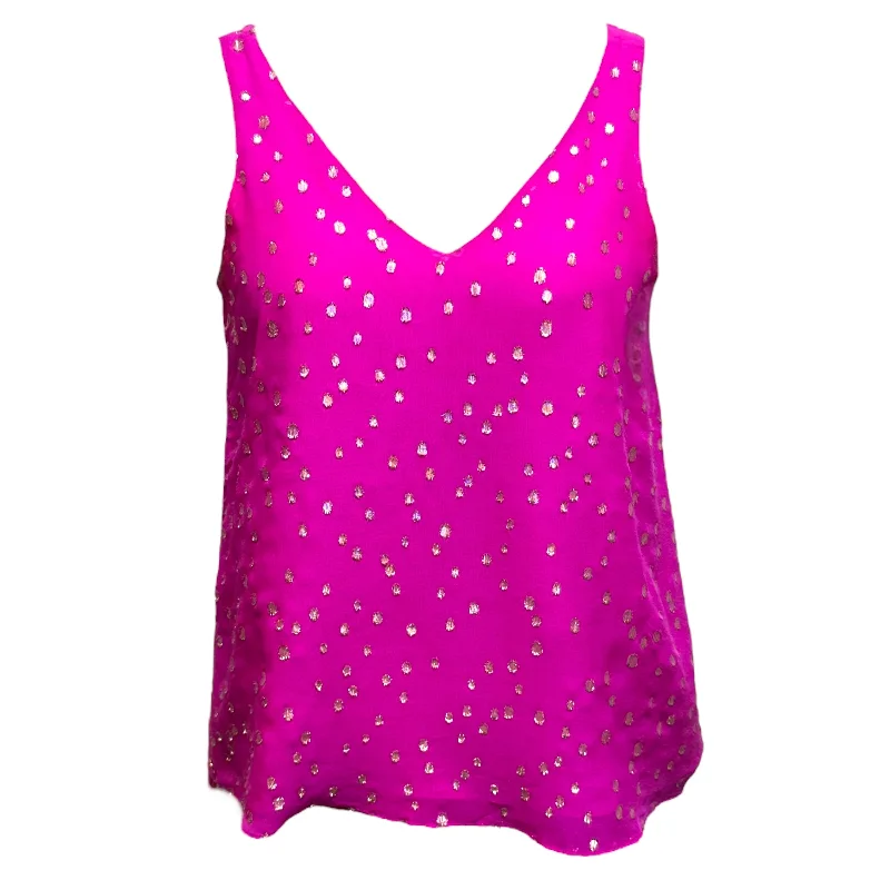 Florin Silk Sleeveless V-Neck Top Designer By Lilly Pulitzer In Elderberry Gold Metallic Silk Clip, Size: XS Monochromatic All Florin Silk Sleeveless V-Neck Top Designer By Lilly Pulitzer In Elderberry Gold Metallic Silk Clip, Size: XS Monochromatic All