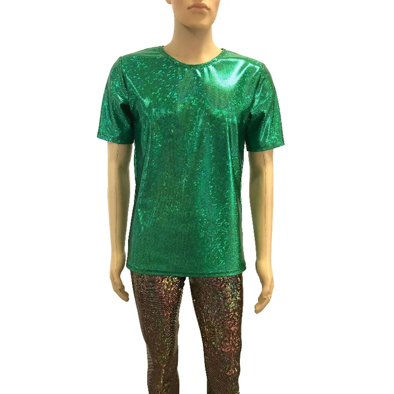 Men's Green Holographic Shattered Glass Tee or T-shirt Stylish Men's Neon