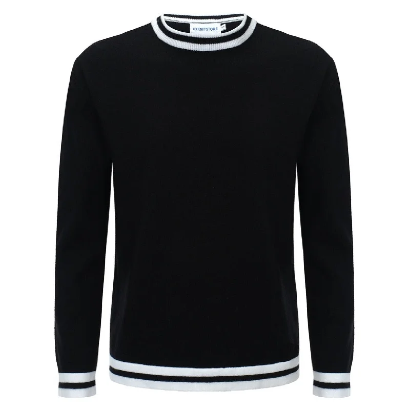 Men's Black Knitted Solid T-Shirt Trendy Men's Bucket