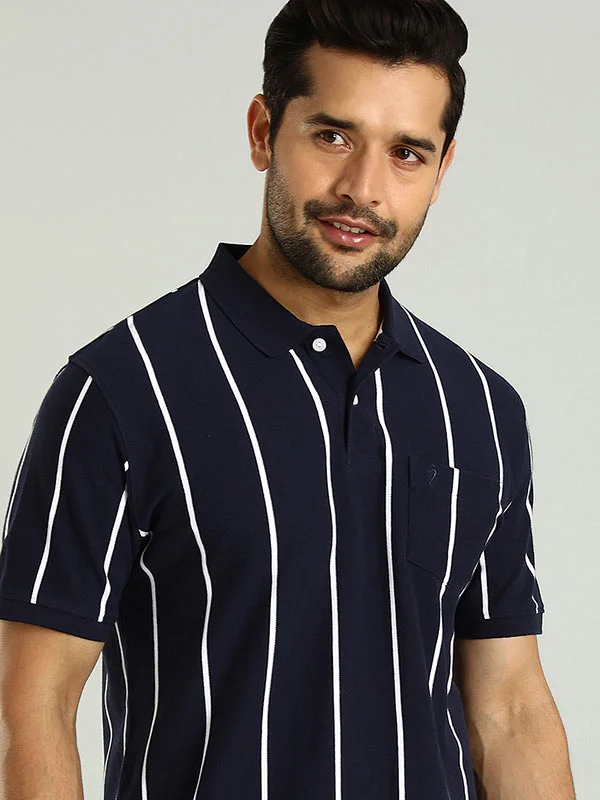 Men Striped Polo T-Shirt Polished Men's Satin
