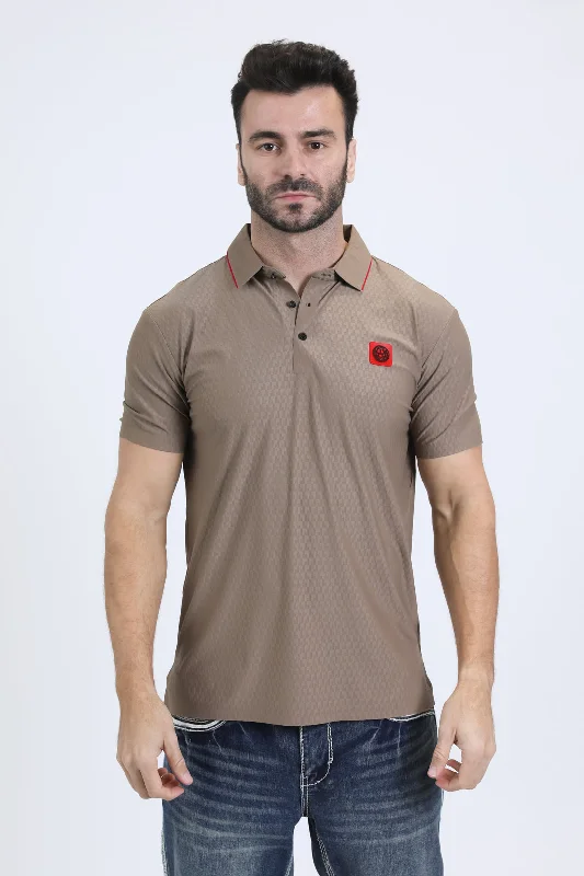Men's Cotton Modern Fit Stretch Beige Polo Hip Men's Retro