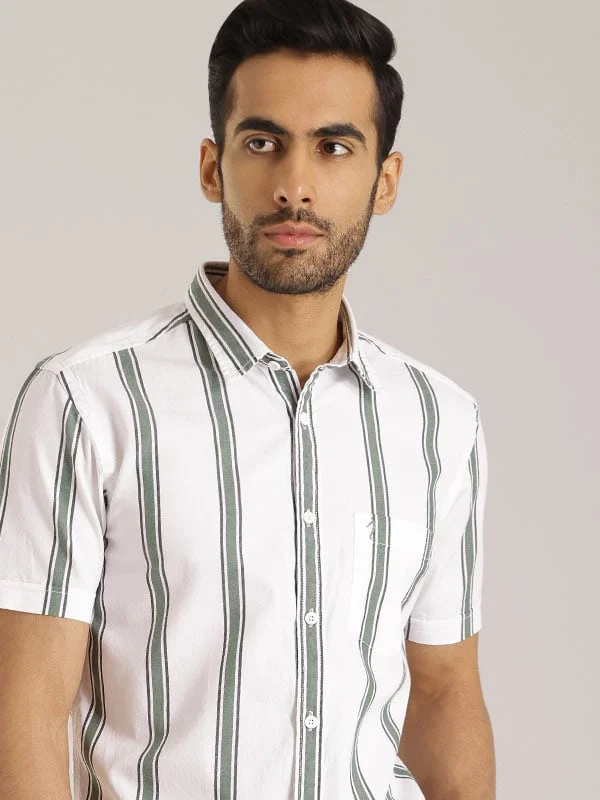 Men Striped Half Sleeve Cotton Shirt Tough Men's Tactical