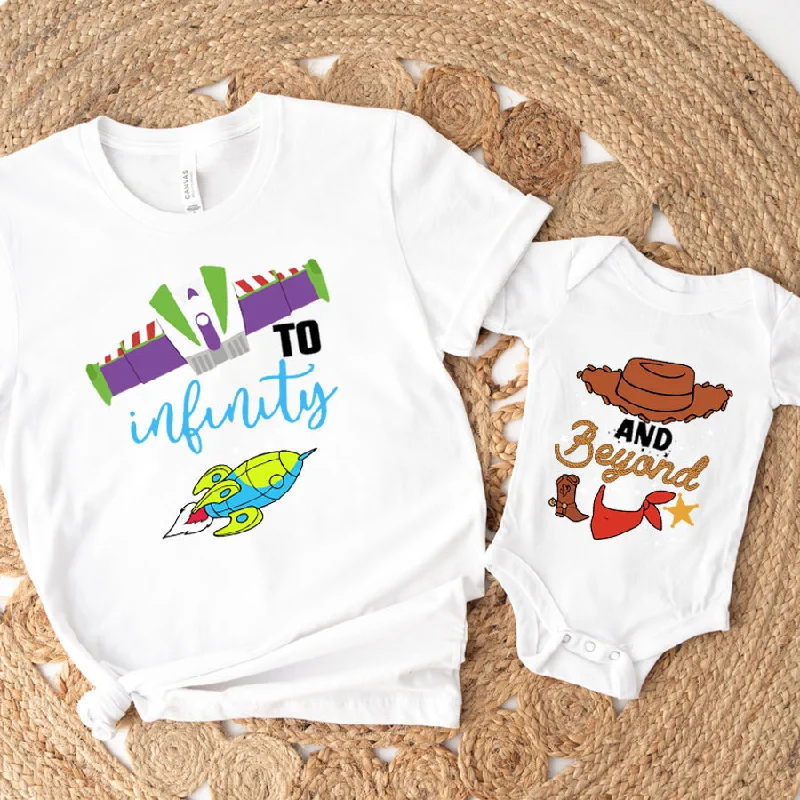 To Infinity & Beyond Matching White T-shirt & Baby Vest Streetwear Style
