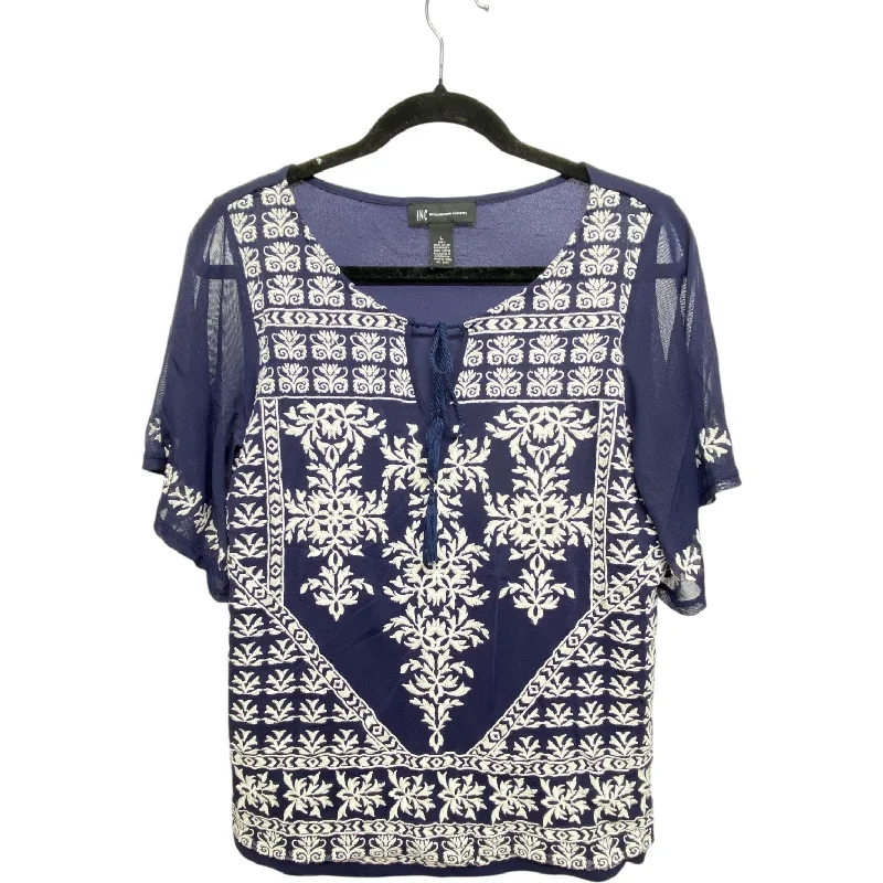 Top Short Sleeve By International Concepts In Blue & White, Size: L Bohemian Men's Free