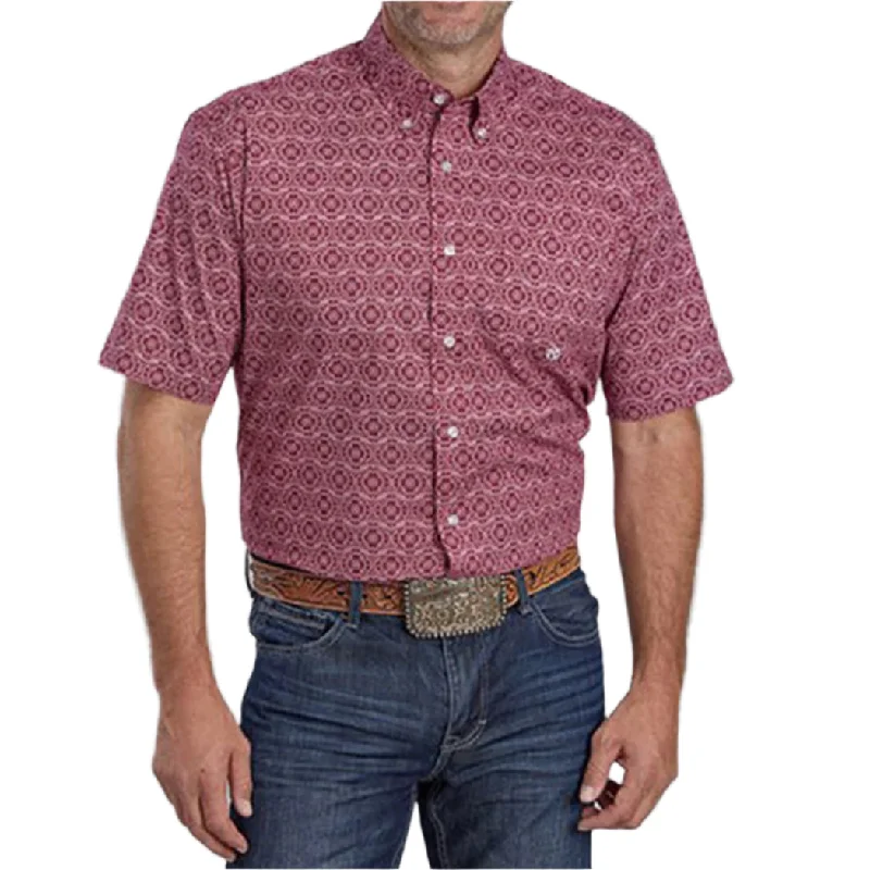 Roper Men's Geo Print Red Short Sleeve Modern Men's Tech