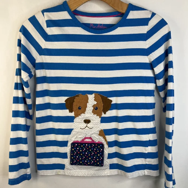 Size 11-12: Boden Blue/White Striped Brown/White Dog Embroidery Long Sleeve Shirt Refined Men's Hand Size 11-12: Boden Blue/White Striped Brown/White Dog Embroidery Long Sleeve Shirt Refined Men's Hand