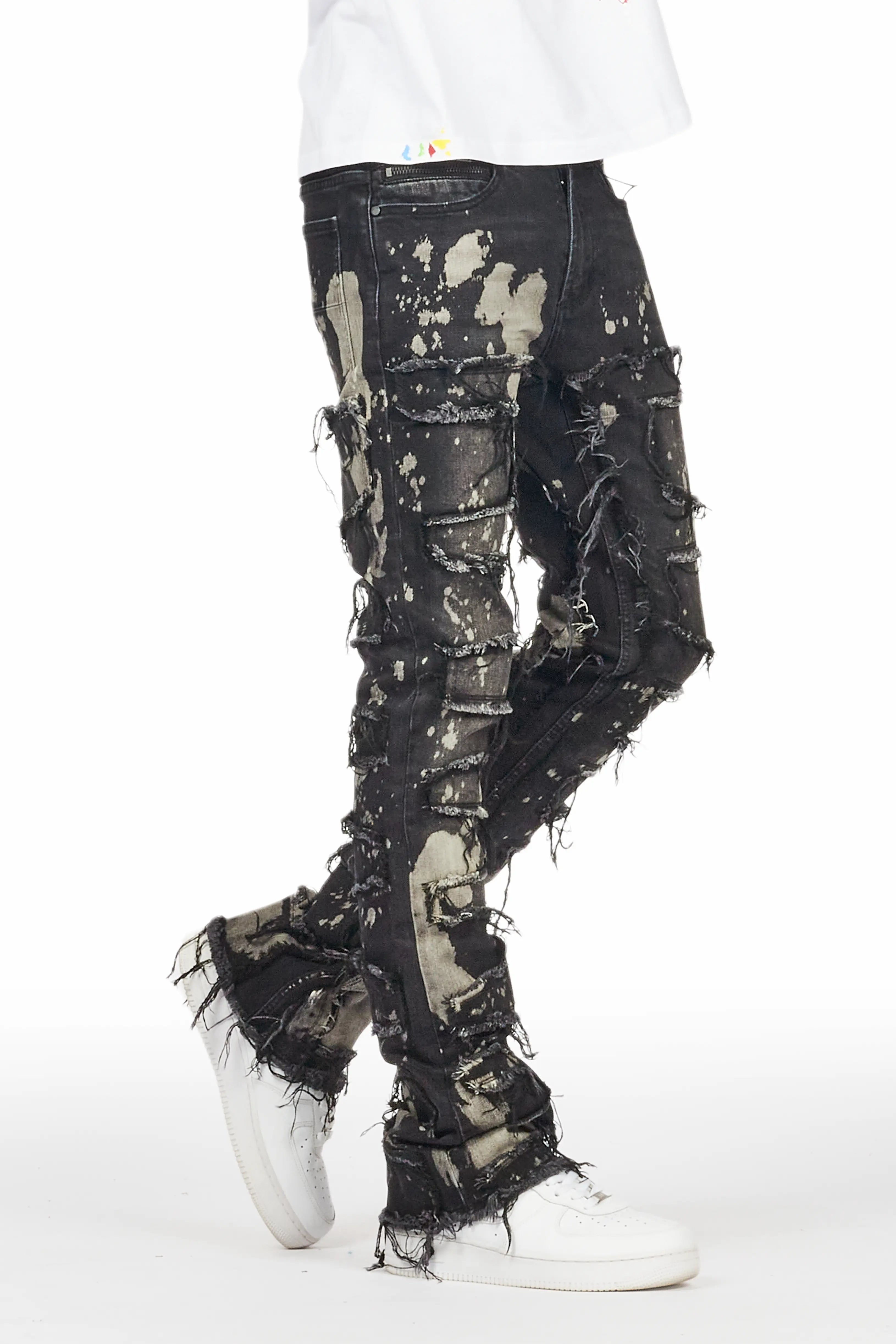 Laban Black Bleach Stacked Flare Jean Beach