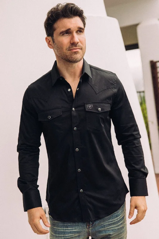 Men's Modern Fit Solid Black Dress Shirt Cclassic Men's Tweed
