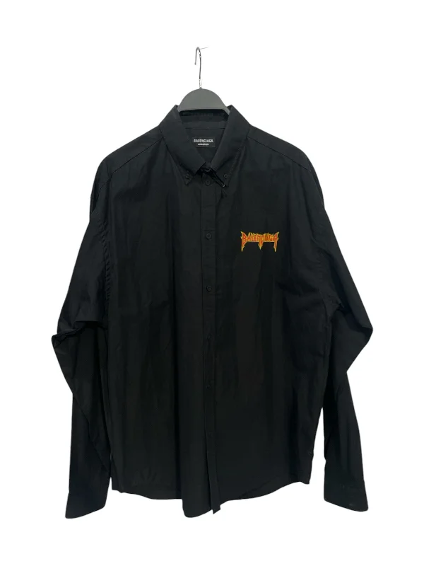BALENCIAGA/LS Shirt/39/Cotton/BLK/All Over Print/METAL LOGO BUTTON UP Stylish Men's Tropical 