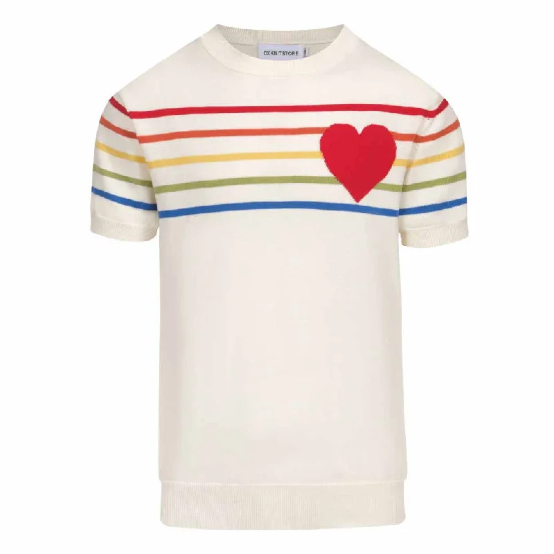 Men's white striped heart knit T-shirt Luxurious Men's High