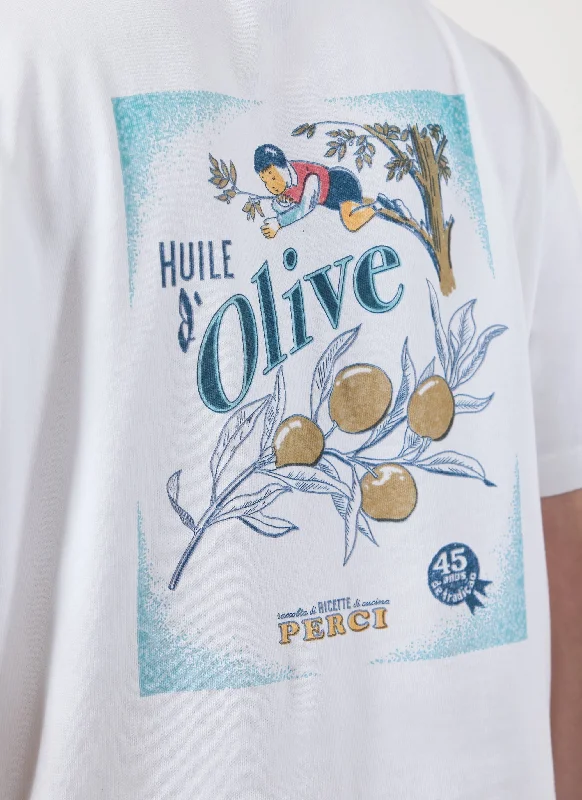 Olive Branch Oversized T Shirt | Organic Cotton | White Preppy Men's College