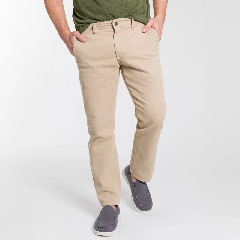 Straight Fit Khaki Washed Stretch Chino Artistic Men's Hand