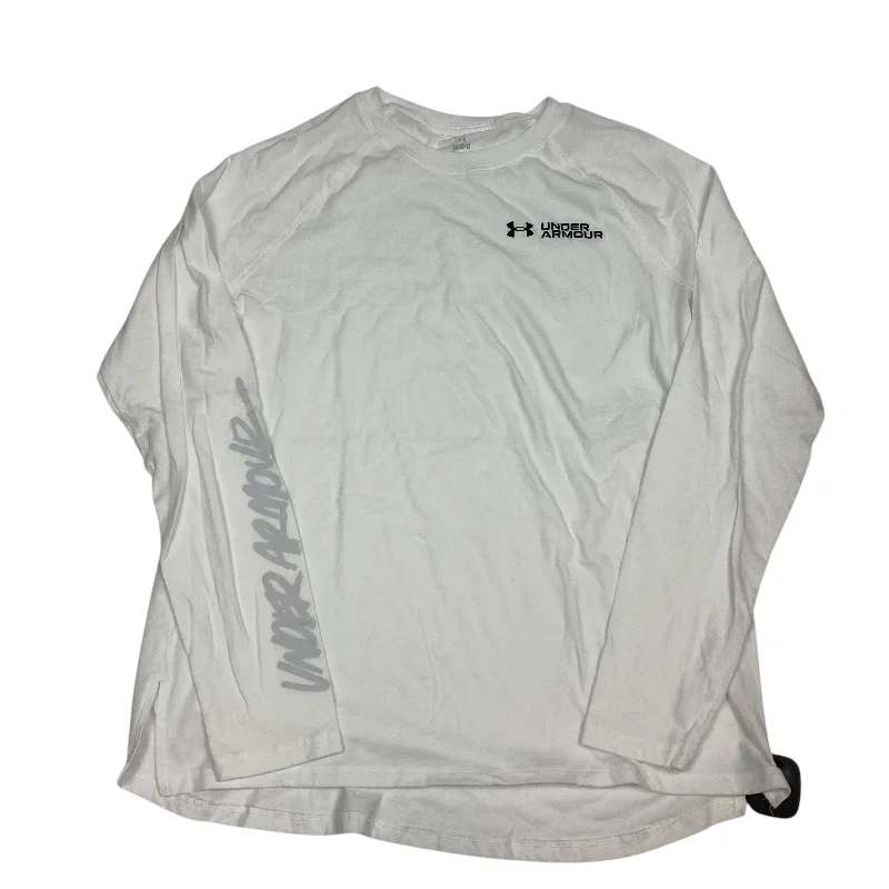 Athletic Top Long Sleeve Collar By Under Armour In White, Size: L Earthy Men's Sustainable 