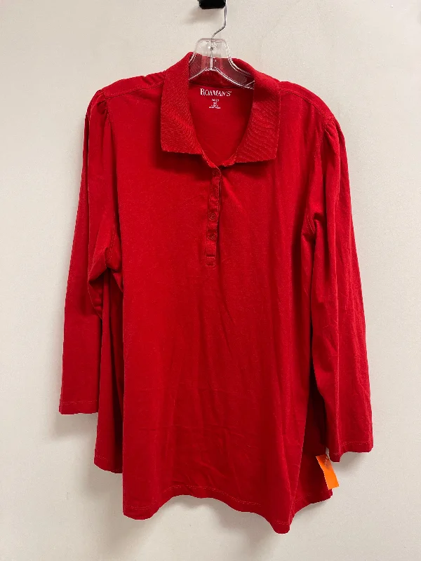 Top Long Sleeve By Roamans In Red, Size: 2x Casual Men's Loose