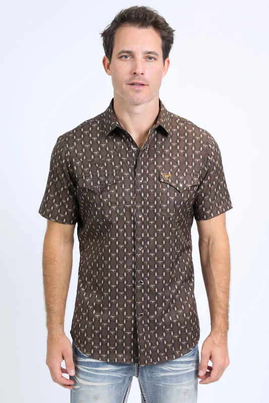 Mens Performance Western Short Sleeve Aztec Print Black Shirt Elegant Men's Cashmere