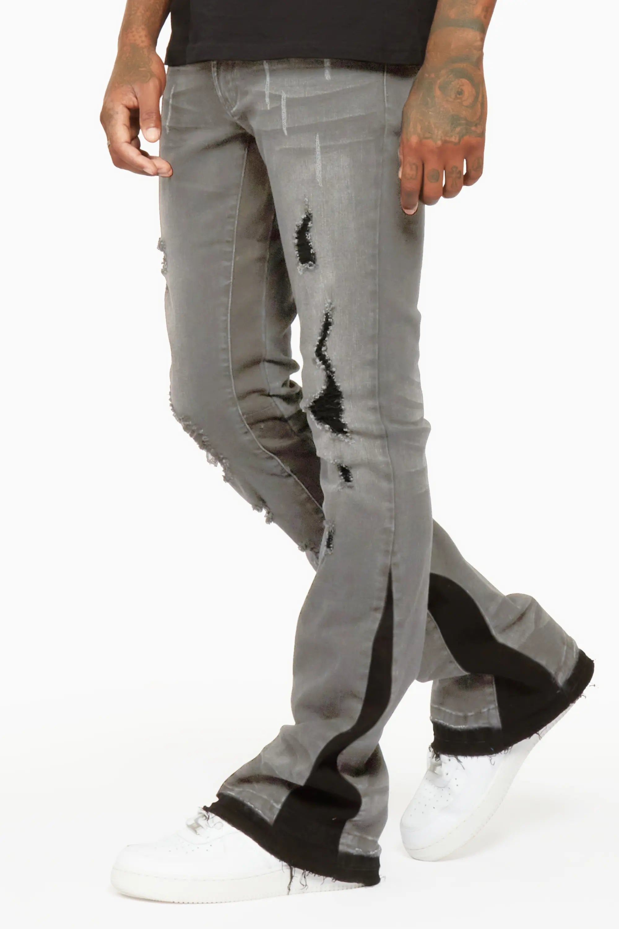 Tibbs Grey Stacked Flare Jean Business