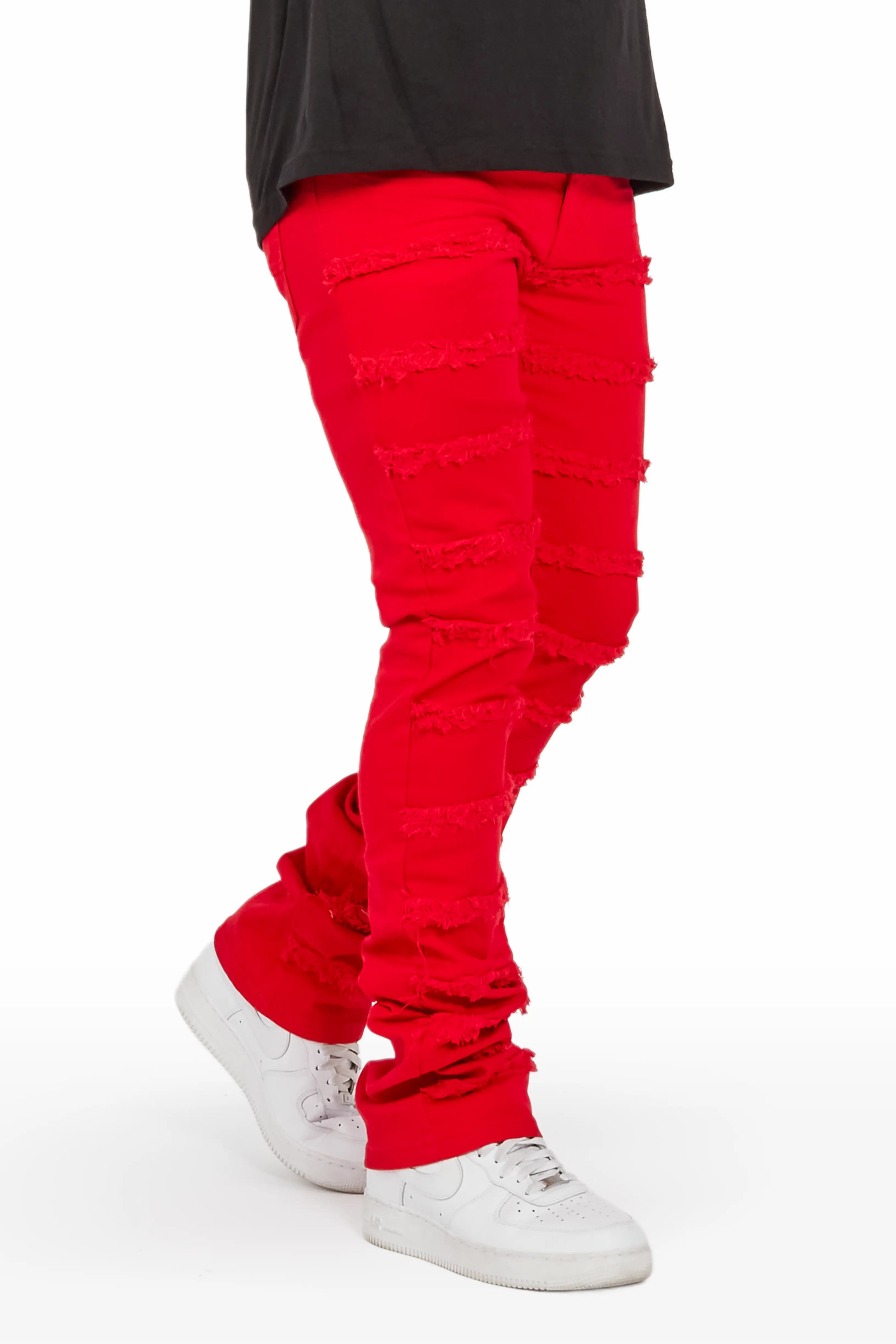 Niklaus Red Stacked FLare Jean Casual Men's Short