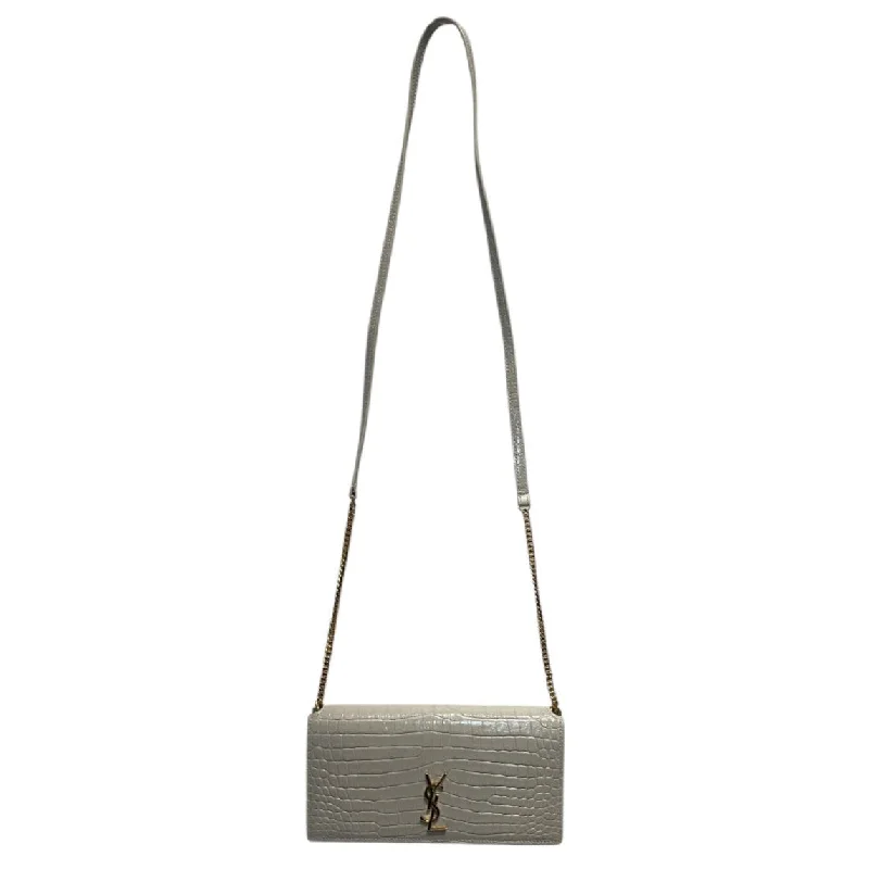 SAINT LAURENT/Cross Body Bag/Stripe/Leather/WHT/Casandra Mini Phone Holder Edgy Men's Punk