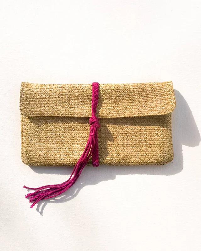 Raffia Flap Clutch - Fuchsia Sporty Men's Athleisure 