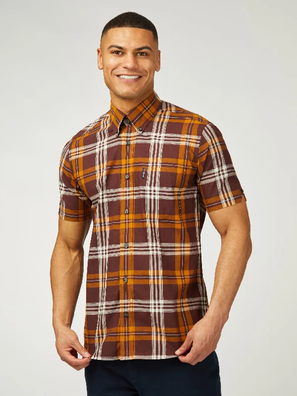 Block Check Short Sleeve - Wine Practical Men's Quick