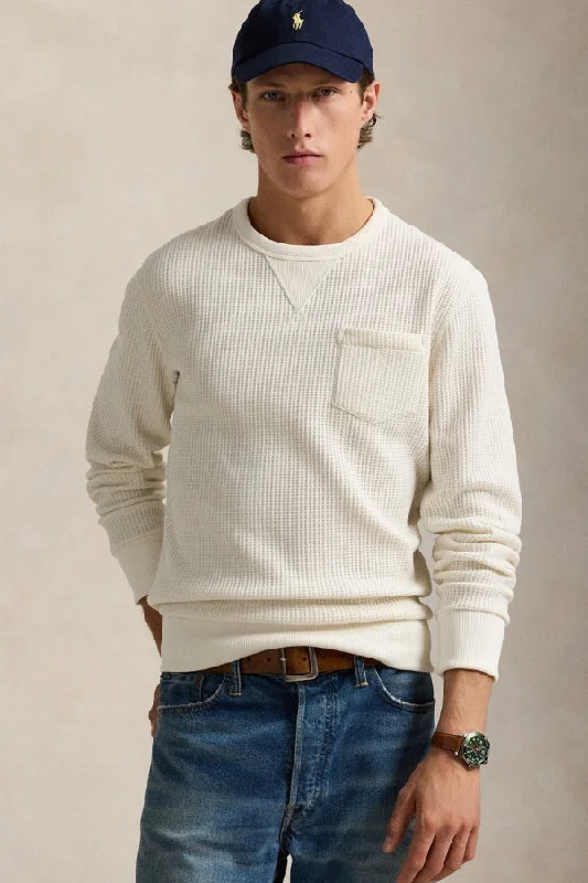 RALPH LAUREN Stretch Waffle Knit Sweatshirt Elegant Men's Cashmere