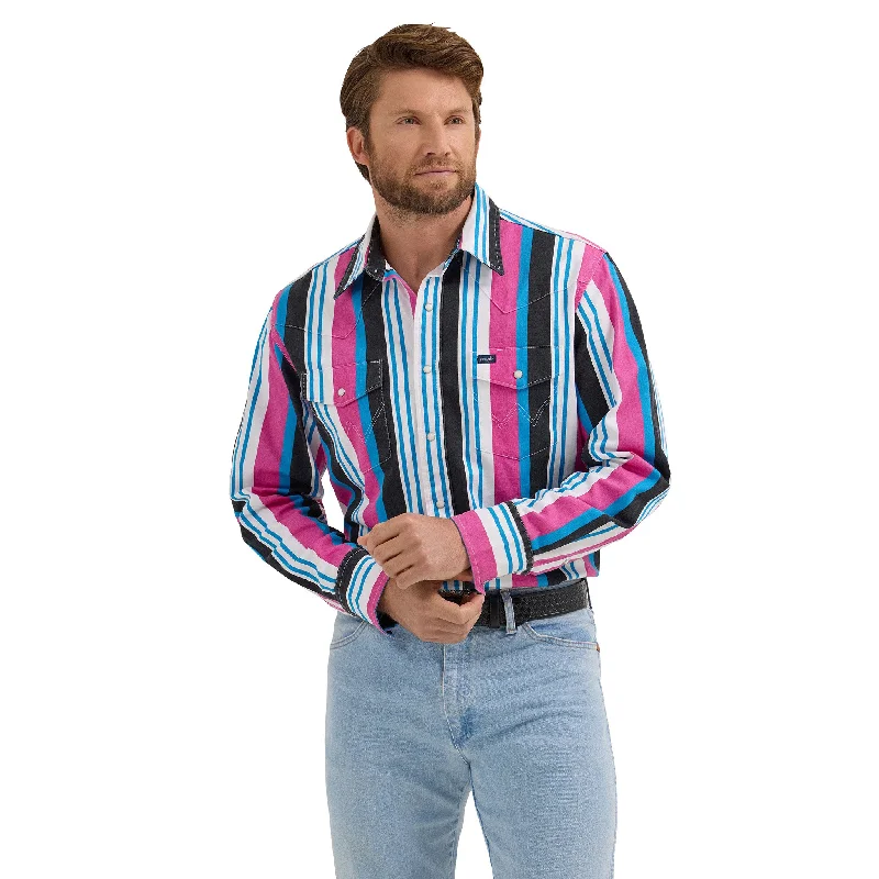 Wrangler Men's Pink & Navy Brushpopper Shirt Stylish Men's Neon
