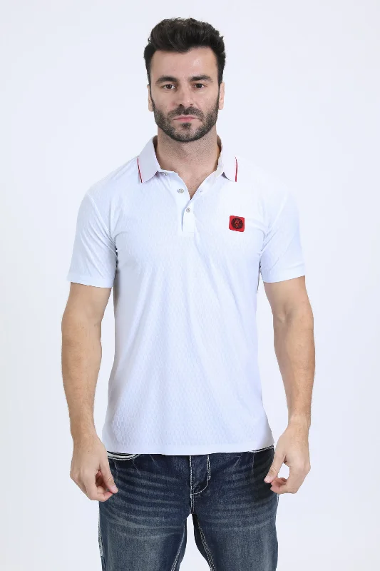 Men's Cotton Modern Fit Stretch White Polo Unique Men's Patch