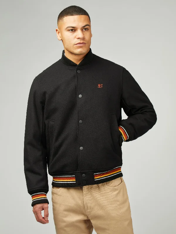 B By Ben Sherman Wool College Jacket - Black Cozy Men's Winter