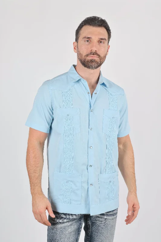 Men's Modern Light Blue GUAYABERA Shirt Streetwear Style