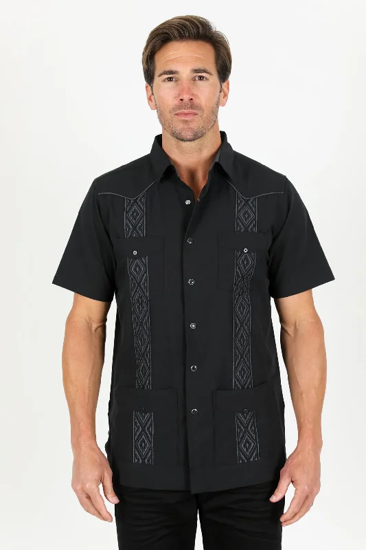 Men's Modern Black GUAYABERA Shirt Dynamic Men's Moto