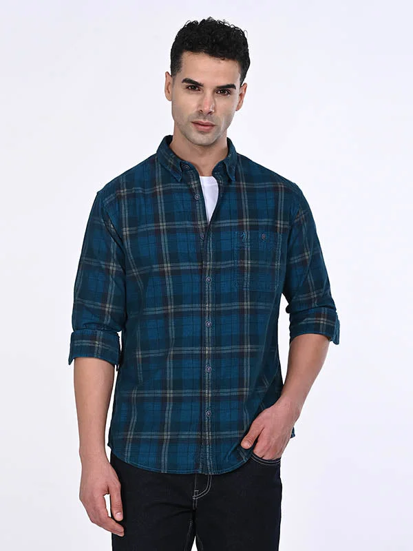 Men Checked Full Sleeve Cotton Shirt Unique Men's Patch