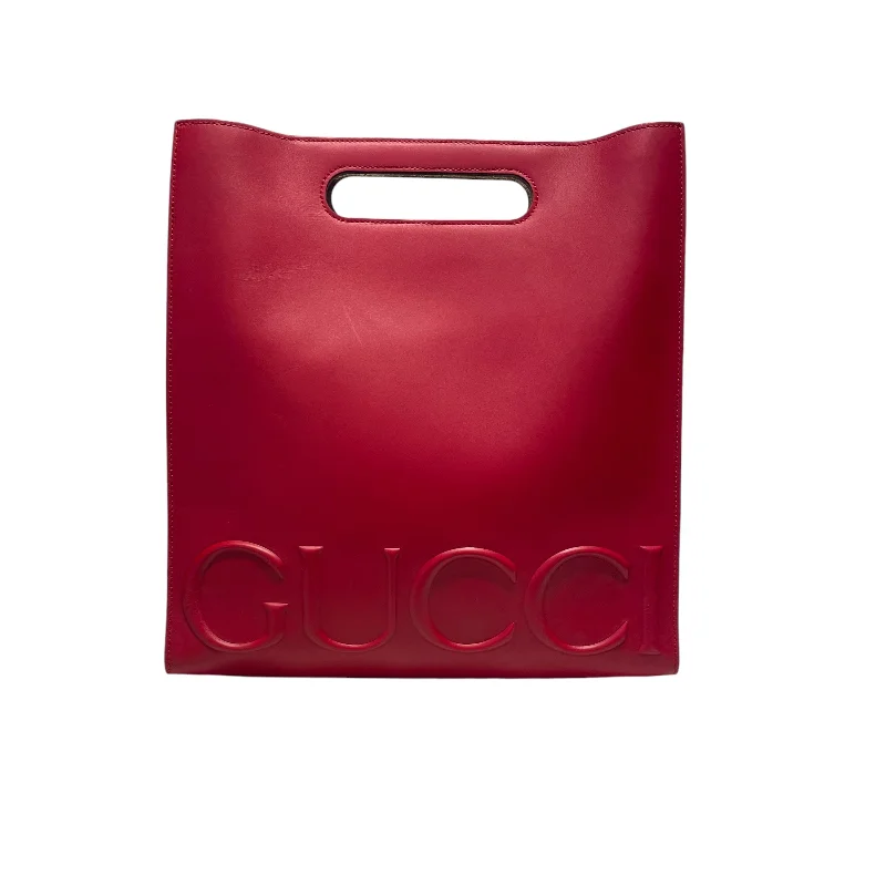GUCCI/Tote Bag/Leather/RED/LOGO EMBOPSSED XL Refined Men's Classic 