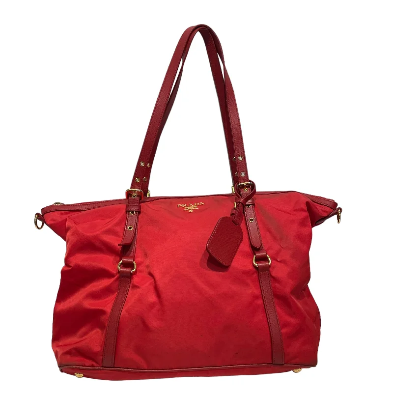 PRADA/Tote Bag/Nylon/RED/Saffiano Tessuto Tote Monochromatic All