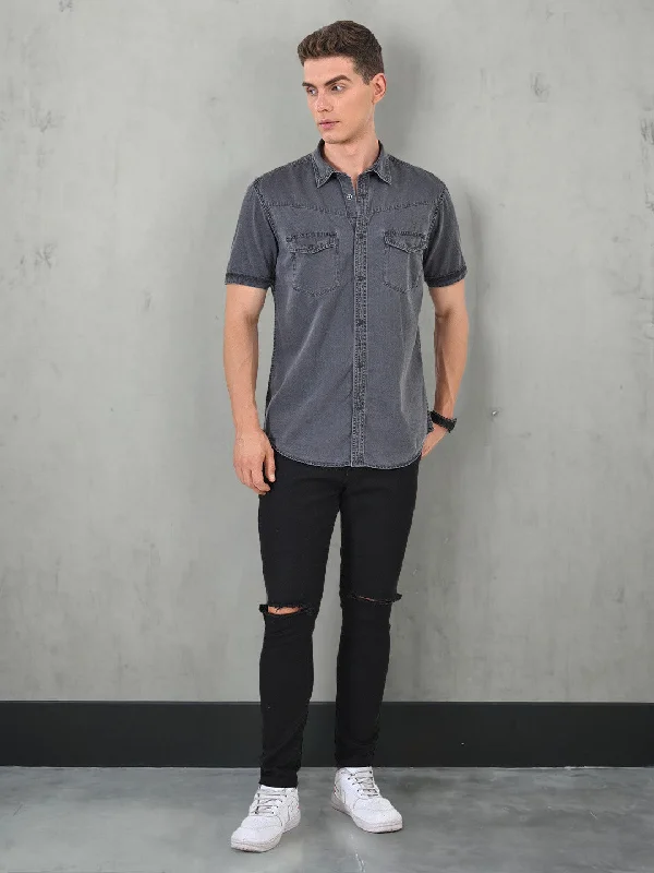 Men Solid Half Sleeve Cotton Shirt Refined Men's Hand