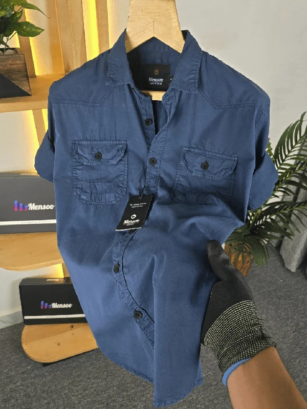 Double Pocket Denim Shirt Teal Blue Modern Men's 