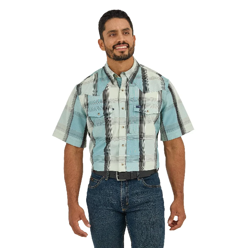 Wrangler Men's Turquoise Plaid Short Sleeve Hip Men's Retro
