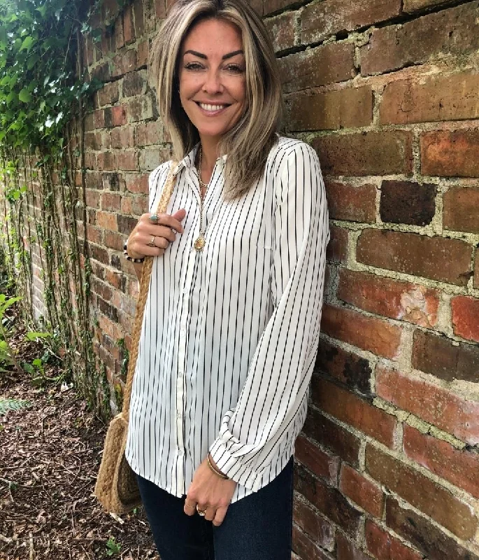 Ivory Pinstripe Blouse Earthy Men's Hemp