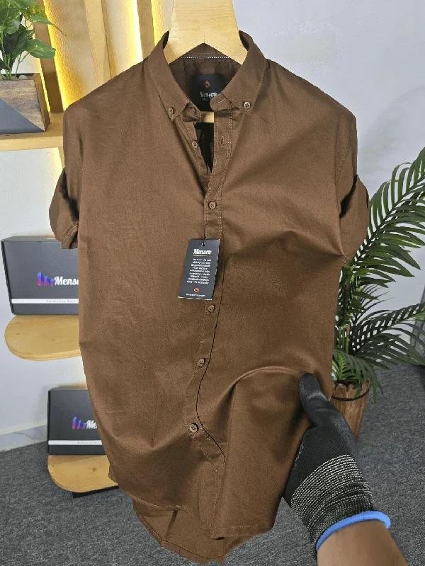 Close weave Cotton-Linen Shirt - Coffee Elegant Men's Cashmere