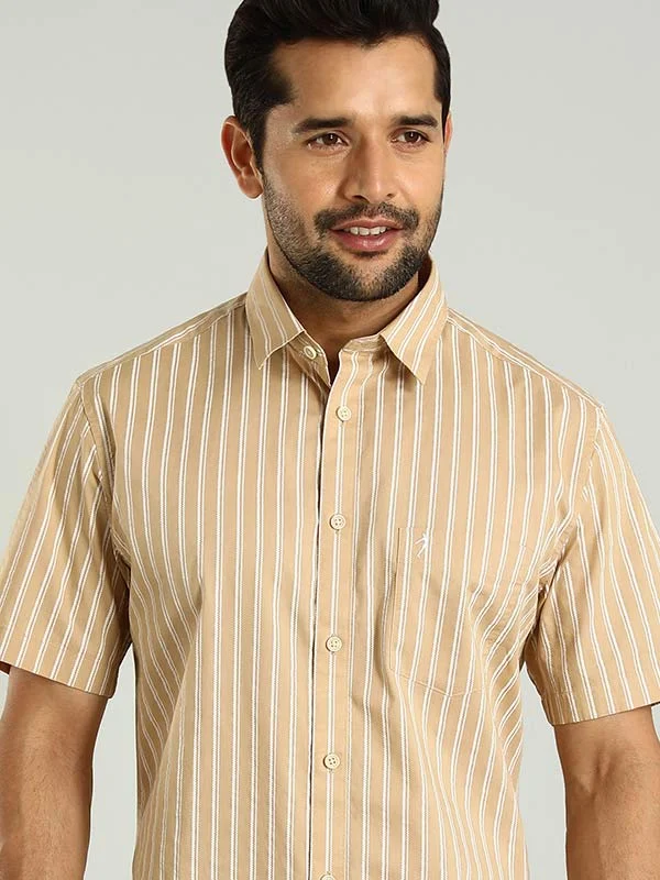 Men Striped Half Sleeve Cotton Shirt Cool Men's Distressed