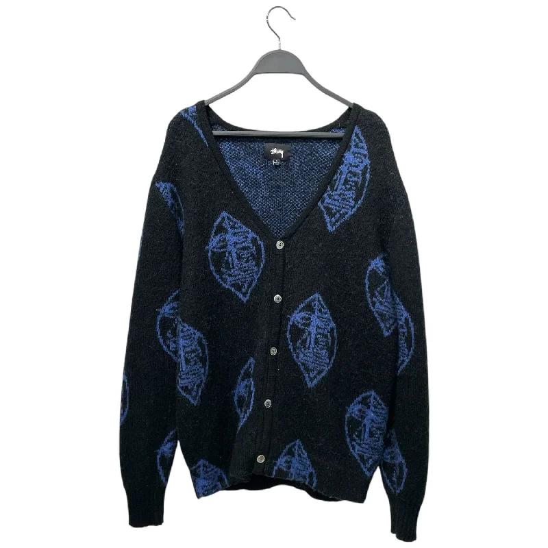 STUSSY/Heavy Cardigan/S/All Over Print/Cotton/BLK/blue head all over Traditional Men's Wool